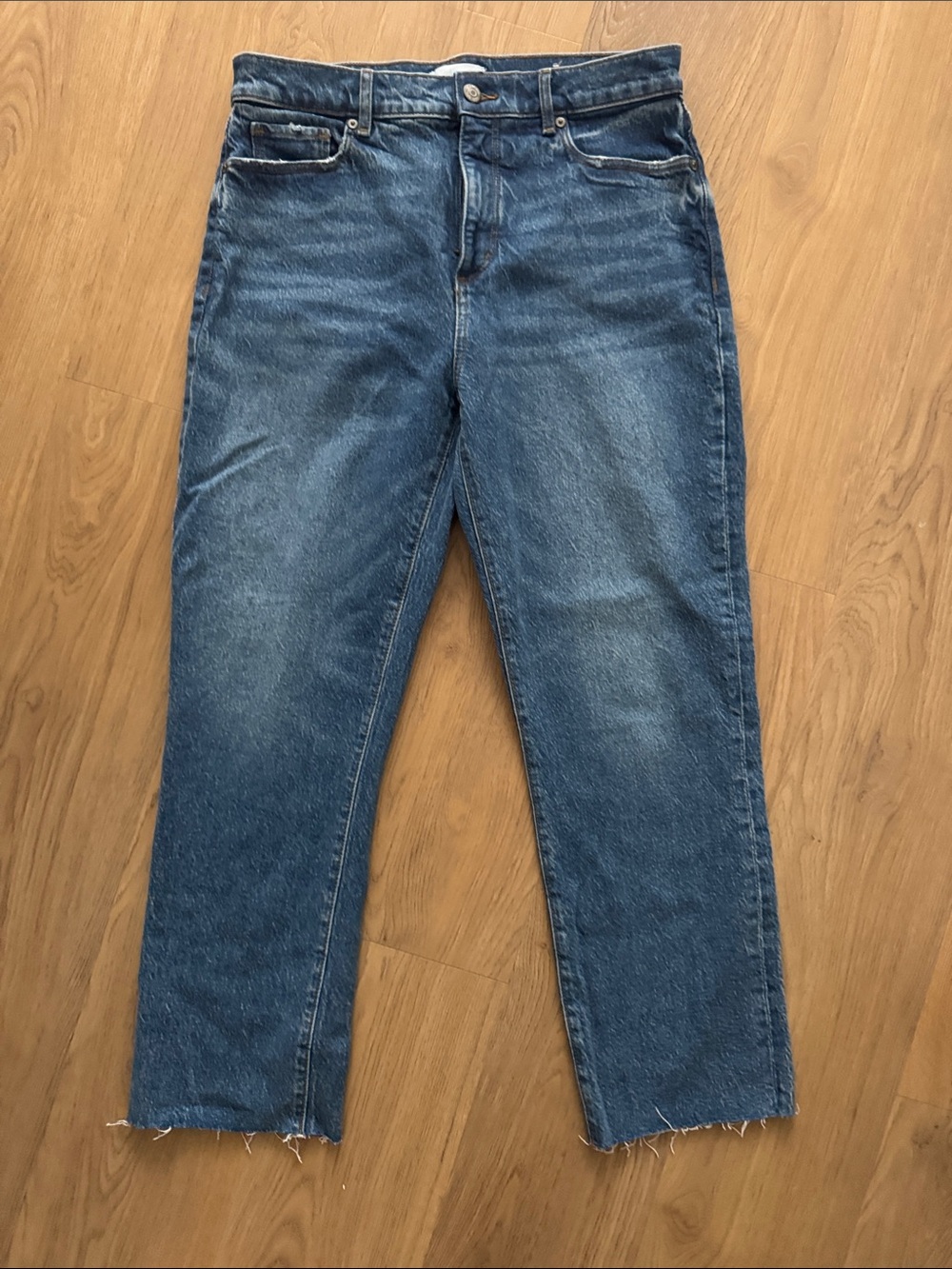 LOFT Straight-Leg High-Rise Jeans in Medium Wash Blue
